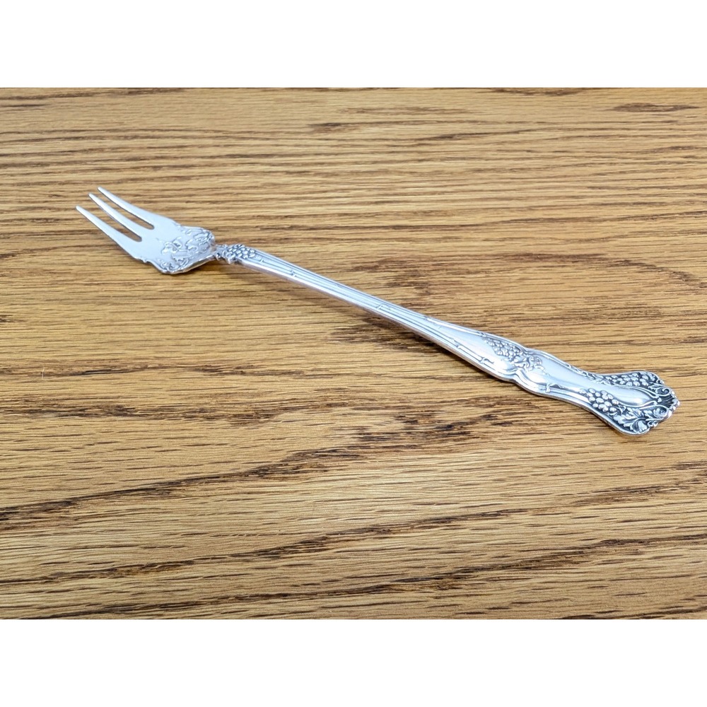 1847 Rogers Bros Silverplate Cocktail Fork 3-Tine 1904 Vintage Grape Floral 6 In